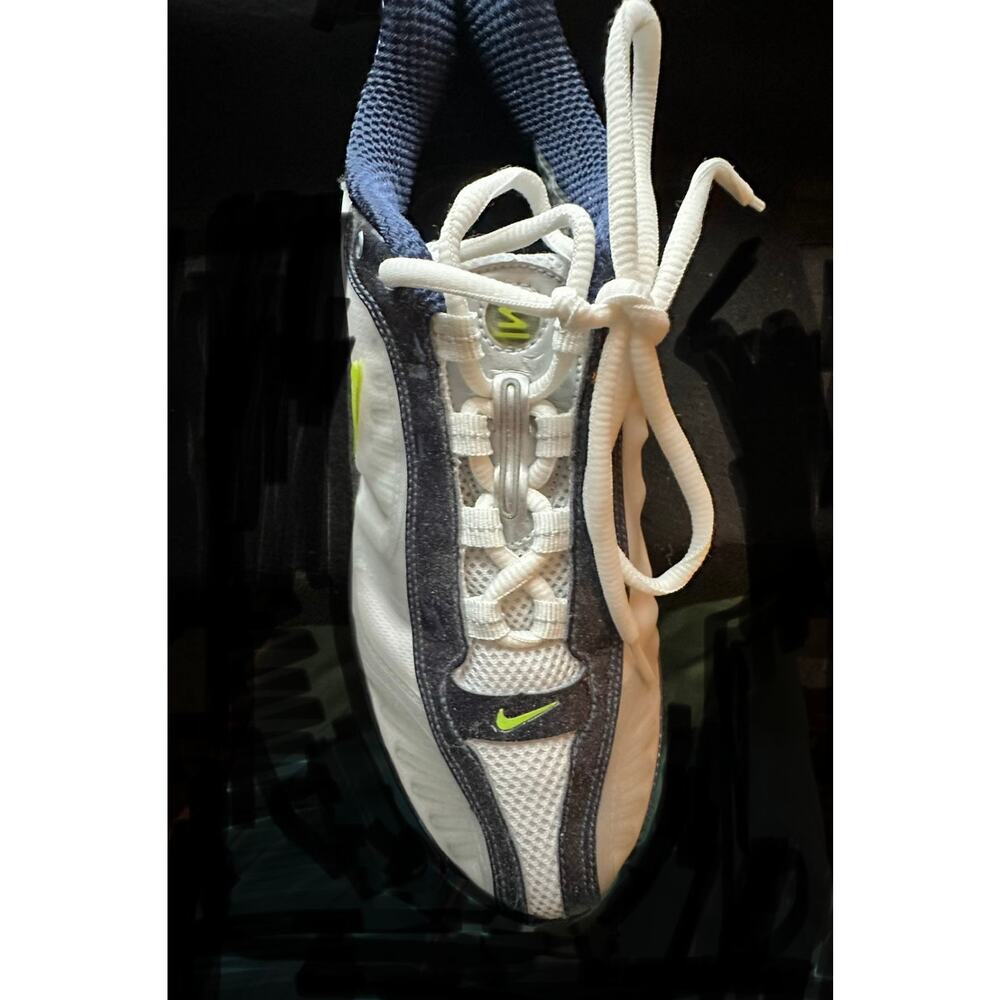 Nike Shox Womens 8.5 White Navy Volt Running Shoes Sneakers Athletic
